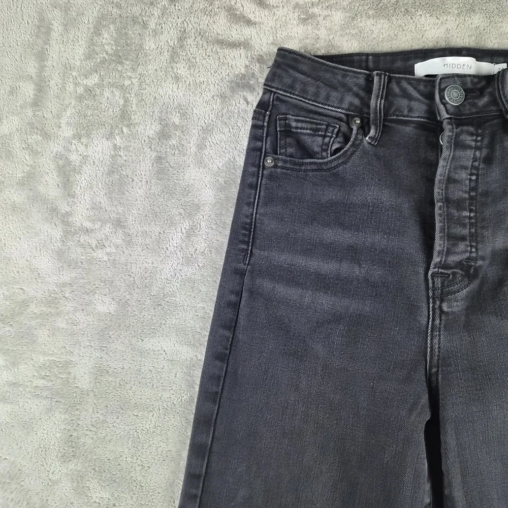 Hidden Wide Leg Jeans Women 24 Black Denim High Rise Button Fly Raw Hem Stretch